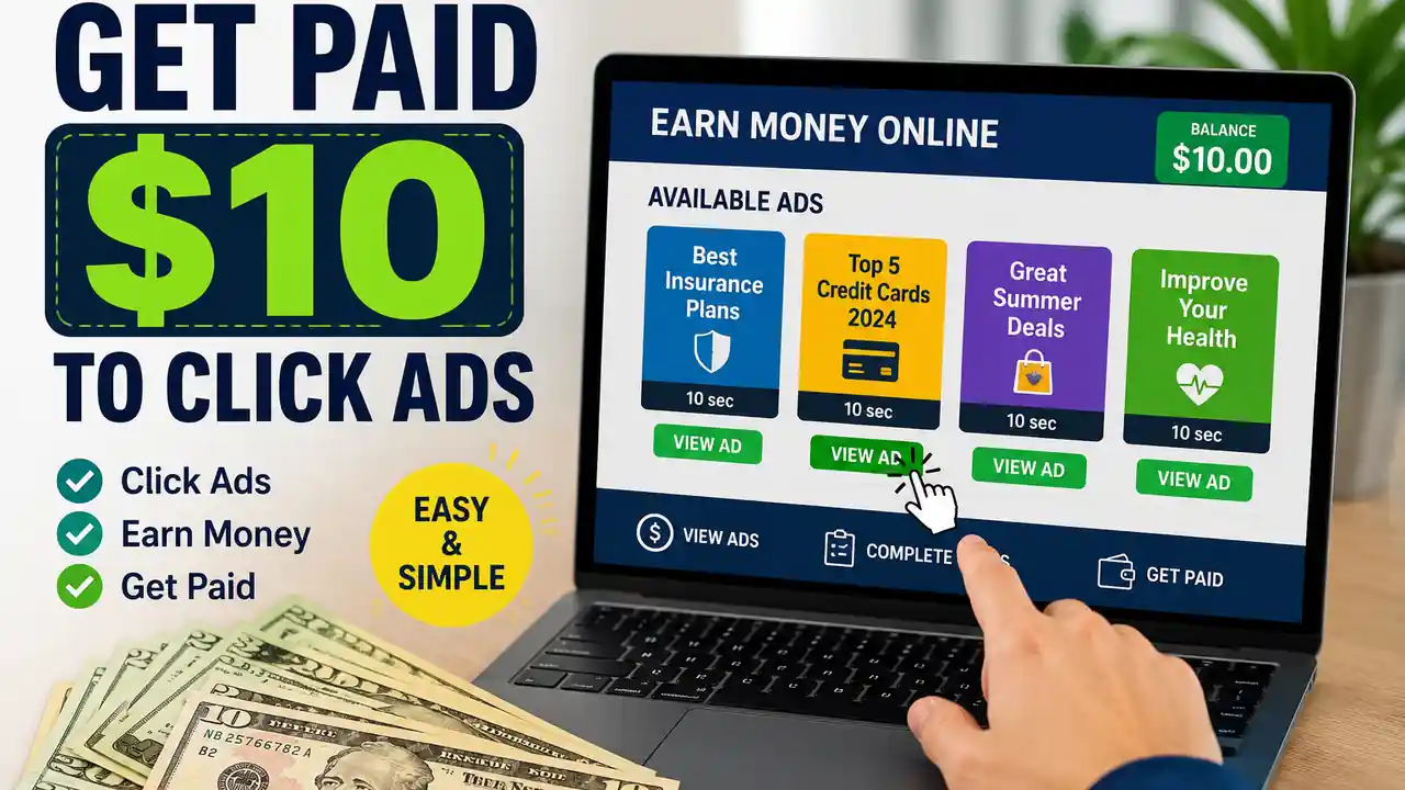 Get Paid $10 to Click Ads-How to Earn $10 by Clicking Ads-Click Ads and Earn Money